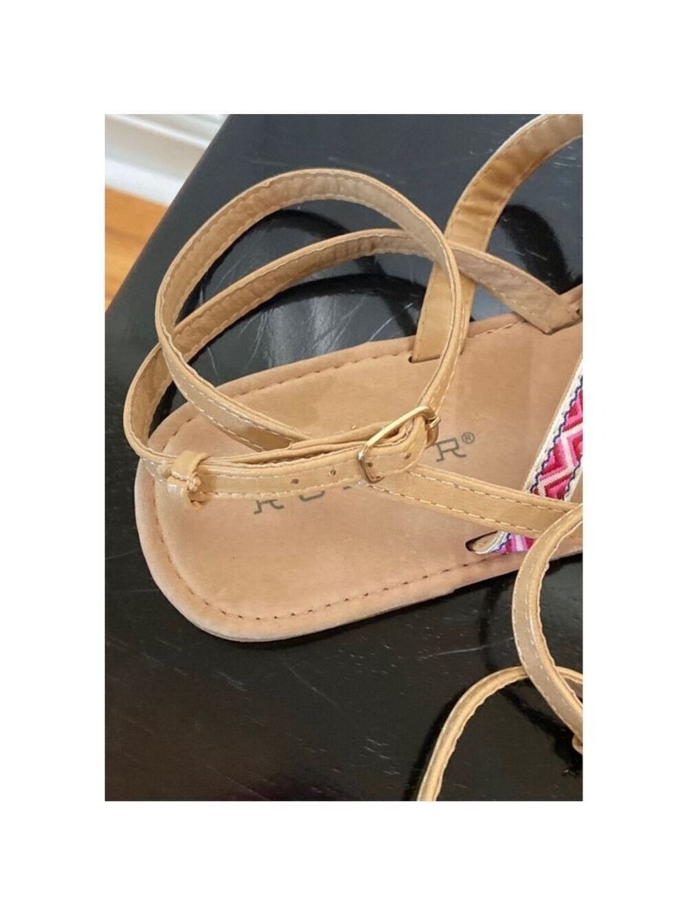 Roper Women's Sandals Tan Pink Blue Yellow Fringe Size 9 - Picture 7 of 11